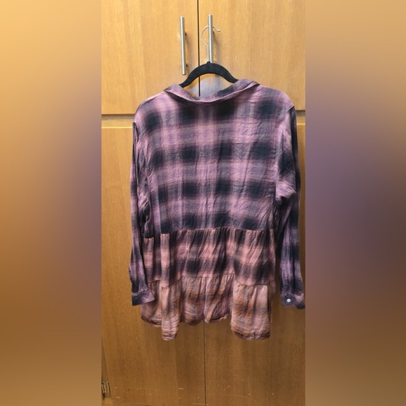 J. Jill Women’s 2X Plaid Button Front Tiered Tunic Top Boho Flowy Blouse - Picture 3 of 3